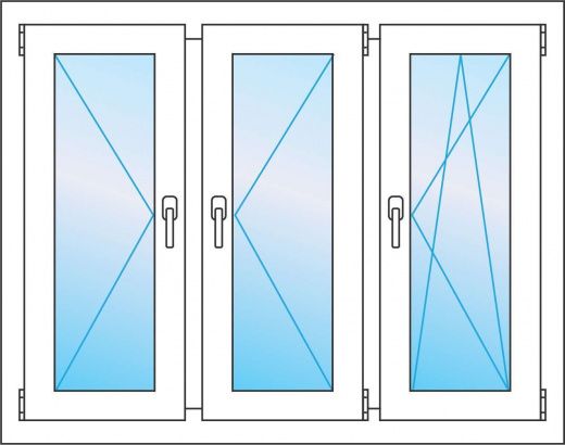 Трехстворчатое окно 1800*1400 Veka Softline 82. Три створки 